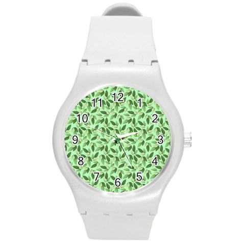 Leaves Pattern Texture Seamless Round Plastic Sport Watch (M) from ArtsNow.com Front