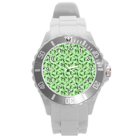 Leaves Pattern Texture Seamless Round Plastic Sport Watch (L) from ArtsNow.com Front