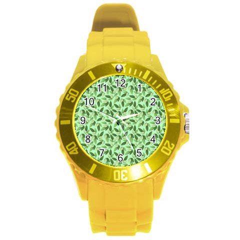 Leaves Pattern Texture Seamless Round Plastic Sport Watch (L) from ArtsNow.com Front