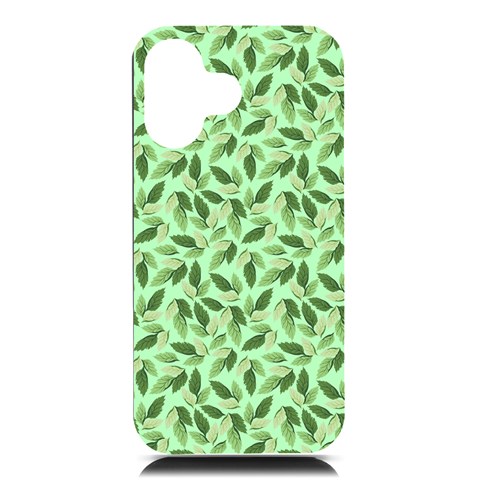 Leaves Pattern Texture Seamless iPhone 16 Black UV Print PC Hardshell Case from ArtsNow.com Front