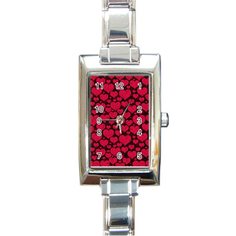 Valentines Day Hearts Pattern Love Red Rectangle Italian Charm Watch from ArtsNow.com Front