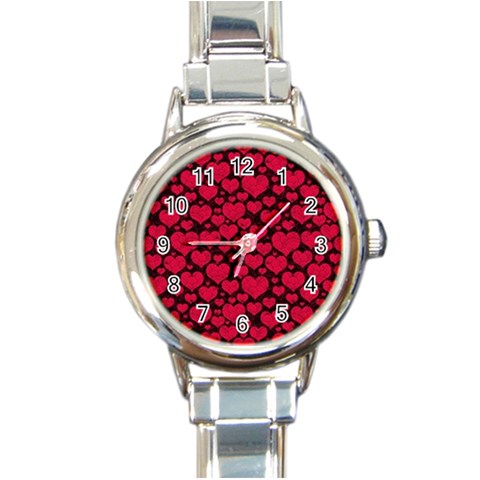 Valentines Day Hearts Pattern Love Red Round Italian Charm Watch from ArtsNow.com Front