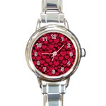 Valentines Day Hearts Pattern Love Red Round Italian Charm Watch