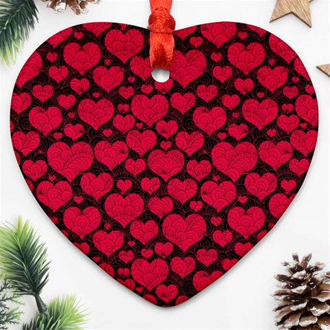 Valentines Day Hearts Pattern Love Red Ornament (Heart) from ArtsNow.com Front