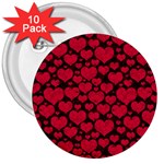 Valentines Day Hearts Pattern Love Red 3  Buttons (10 pack) 