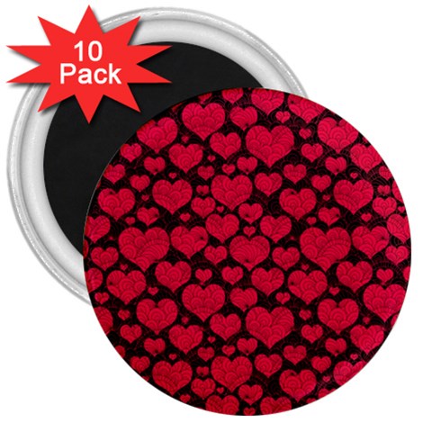 Valentines Day Hearts Pattern Love Red 3  Magnets (10 pack)  from ArtsNow.com Front