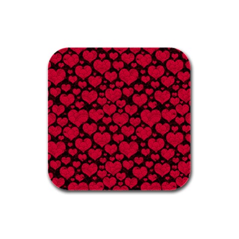 Valentines Day Hearts Pattern Love Red Rubber Square Coaster (4 pack) from ArtsNow.com Front