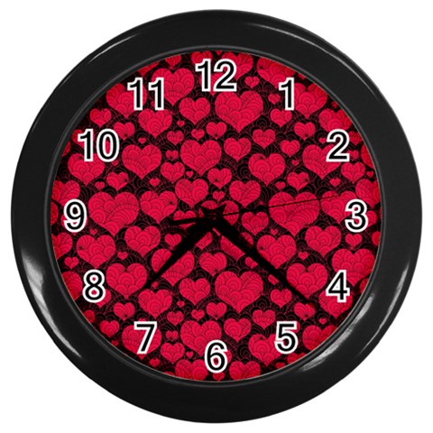 Valentines Day Hearts Pattern Love Red Wall Clock (Black) from ArtsNow.com Front