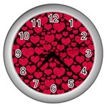 Valentines Day Hearts Pattern Love Red Wall Clock (Silver)