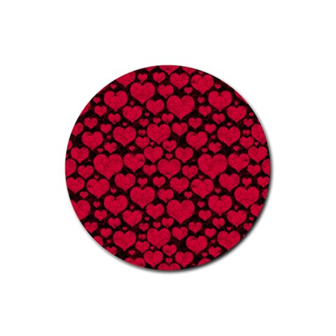 Valentines Day Hearts Pattern Love Red Rubber Round Coaster (4 pack) from ArtsNow.com Front