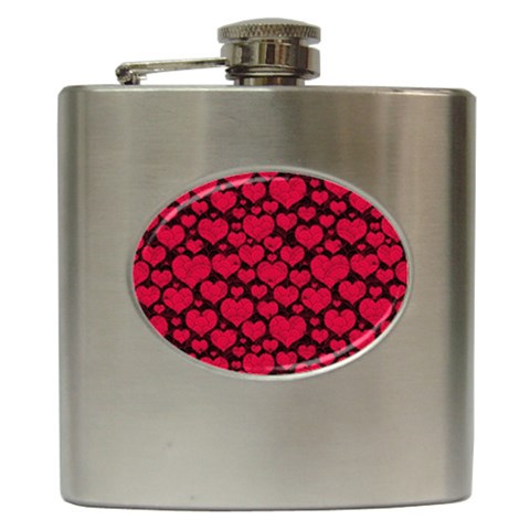 Valentines Day Hearts Pattern Love Red Hip Flask (6 oz) from ArtsNow.com Front