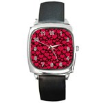 Valentines Day Hearts Pattern Love Red Square Metal Watch