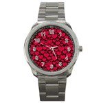 Valentines Day Hearts Pattern Love Red Sport Metal Watch