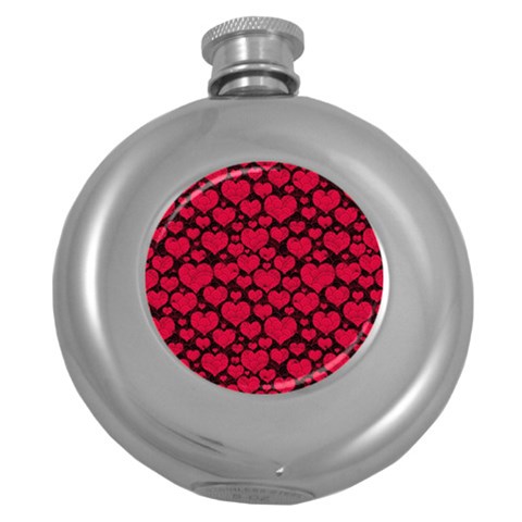 Valentines Day Hearts Pattern Love Red Round Hip Flask (5 oz) from ArtsNow.com Front