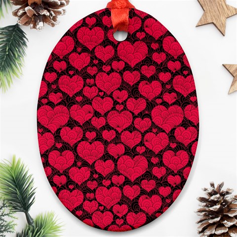 Valentines Day Hearts Pattern Love Red Oval Ornament (Two Sides) from ArtsNow.com Front