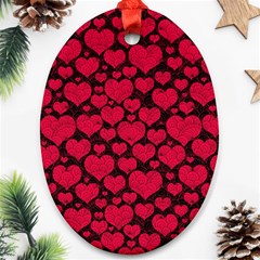 Valentines Day Hearts Pattern Love Red Oval Ornament (Two Sides) from ArtsNow.com Back