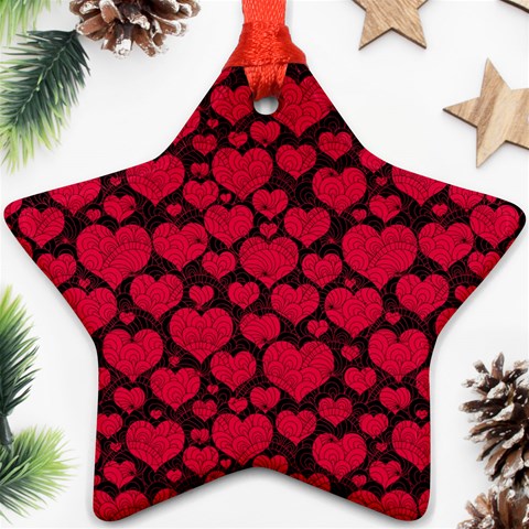 Valentines Day Hearts Pattern Love Red Star Ornament (Two Sides) from ArtsNow.com Front