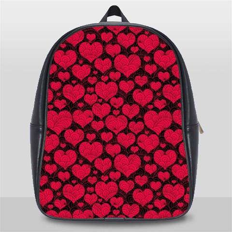 Valentines Day Hearts Pattern Love Red School Bag (Large) from ArtsNow.com Front