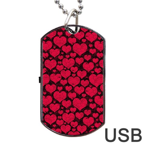 Valentines Day Hearts Pattern Love Red Dog Tag USB Flash (One Side) from ArtsNow.com Front