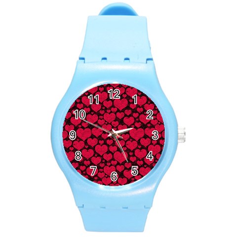 Valentines Day Hearts Pattern Love Red Round Plastic Sport Watch (M) from ArtsNow.com Front