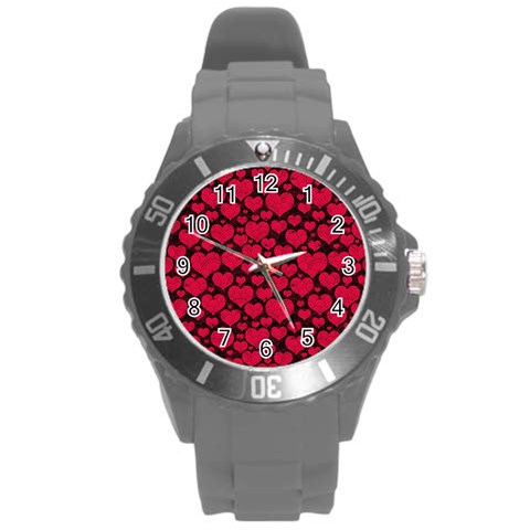 Valentines Day Hearts Pattern Love Red Round Plastic Sport Watch (L) from ArtsNow.com Front