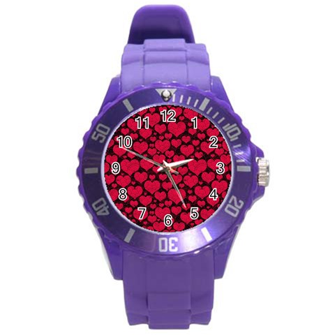 Valentines Day Hearts Pattern Love Red Round Plastic Sport Watch (L) from ArtsNow.com Front