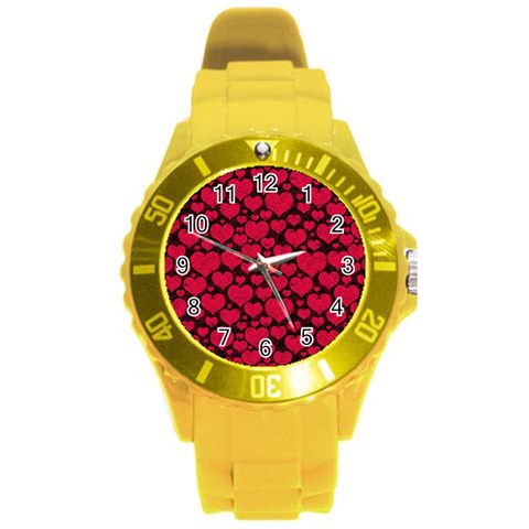 Valentines Day Hearts Pattern Love Red Round Plastic Sport Watch (L) from ArtsNow.com Front