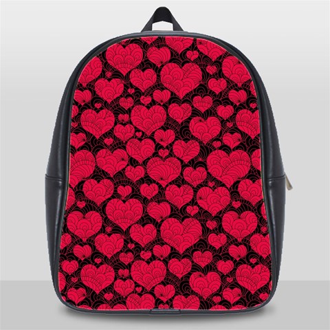 Valentines Day Hearts Pattern Love Red School Bag (XL) from ArtsNow.com Front