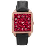 Valentines Day Hearts Pattern Love Red Rose Gold Leather Watch 