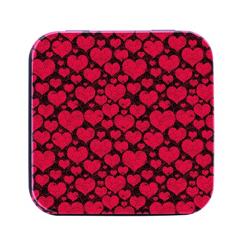 Valentines Day Hearts Pattern Love Red Square Metal Box (Black) from ArtsNow.com Front