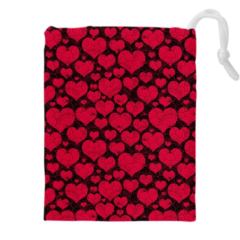 Valentines Day Hearts Pattern Love Red Drawstring Pouch (5XL) from ArtsNow.com Front