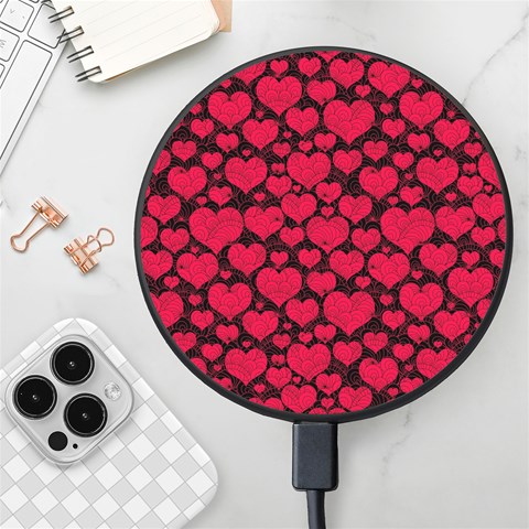 Valentines Day Hearts Pattern Love Red Wireless Fast Charger(Black) from ArtsNow.com Front