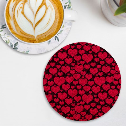 Valentines Day Hearts Pattern Love Red UV Print Round Tile Coaster from ArtsNow.com Front