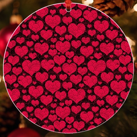 Valentines Day Hearts Pattern Love Red UV Print Acrylic Ornament Round from ArtsNow.com Front