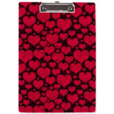 Valentines Day Hearts Pattern Love Red A4 Acrylic Clipboard from ArtsNow.com Front