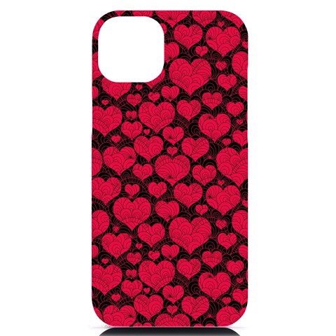 Valentines Day Hearts Pattern Love Red iPhone 14 Plus Black UV Print PC Hardshell Case from ArtsNow.com Front