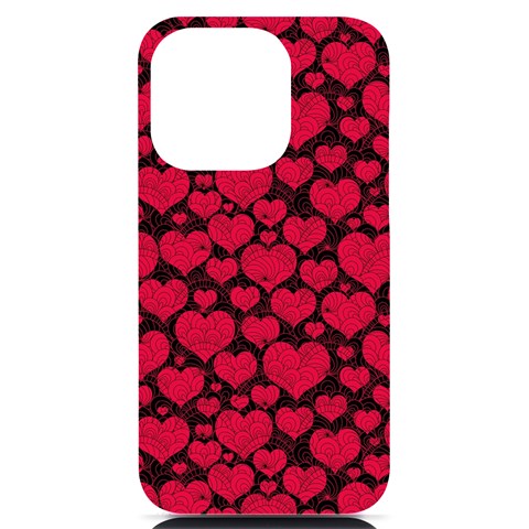 Valentines Day Hearts Pattern Love Red iPhone 14 Pro Black UV Print PC Hardshell Case from ArtsNow.com Front