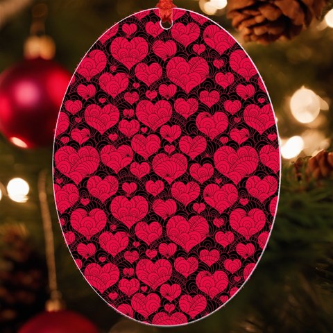 Valentines Day Hearts Pattern Love Red UV Print Acrylic Ornament Oval from ArtsNow.com Front