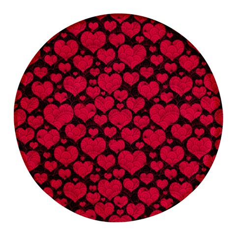 Valentines Day Hearts Pattern Love Red Round Glass Fridge Magnet (4 pack) from ArtsNow.com Front