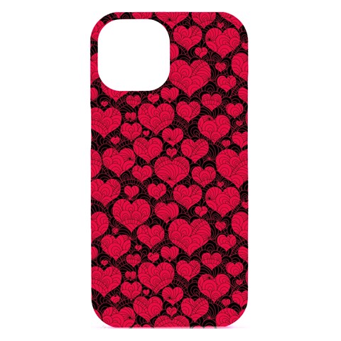 Valentines Day Hearts Pattern Love Red iPhone 15 Black UV Print PC Hardshell Case from ArtsNow.com Front