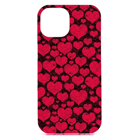 Valentines Day Hearts Pattern Love Red iPhone 15 Plus Black UV Print PC Hardshell Case from ArtsNow.com Front