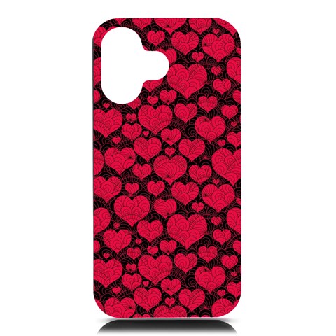 Valentines Day Hearts Pattern Love Red iPhone 16 Black UV Print PC Hardshell Case from ArtsNow.com Front