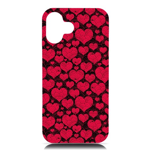 Valentines Day Hearts Pattern Love Red iPhone 16 Plus Black UV Print PC Hardshell Case from ArtsNow.com Front