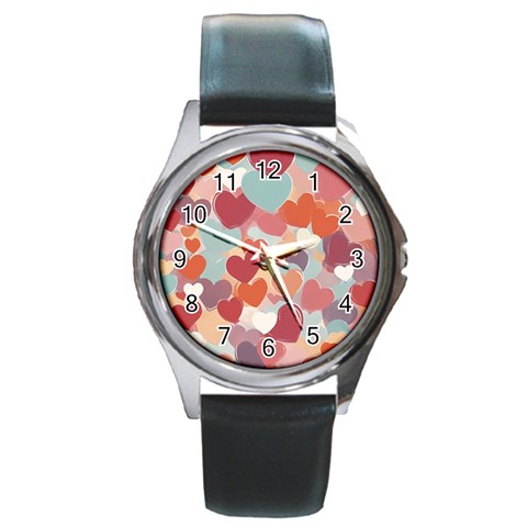 Valentines Day Hearts Romance Love Round Metal Watch from ArtsNow.com Front