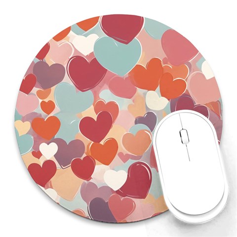 Valentines Day Hearts Romance Love Round Mousepad from ArtsNow.com Front