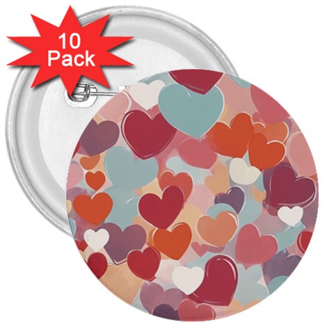 Valentines Day Hearts Romance Love 3  Buttons (10 pack)  from ArtsNow.com Front