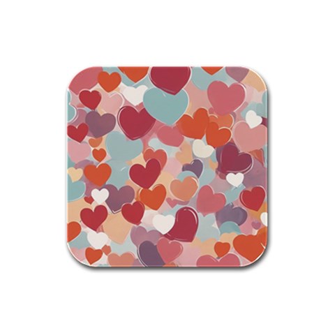 Valentines Day Hearts Romance Love Rubber Square Coaster (4 pack) from ArtsNow.com Front