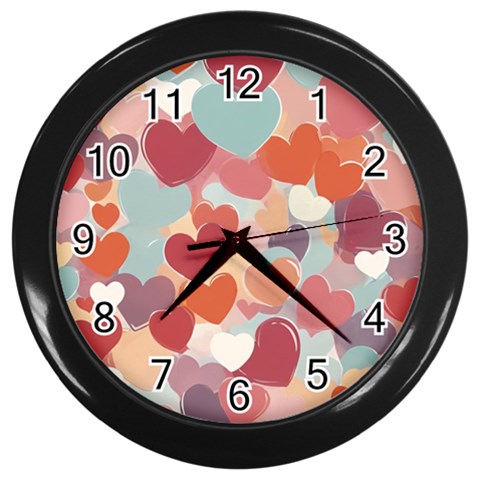 Valentines Day Hearts Romance Love Wall Clock (Black) from ArtsNow.com Front