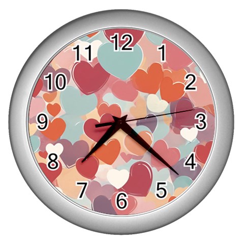 Valentines Day Hearts Romance Love Wall Clock (Silver) from ArtsNow.com Front