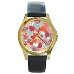 Valentines Day Hearts Romance Love Round Gold Metal Watch